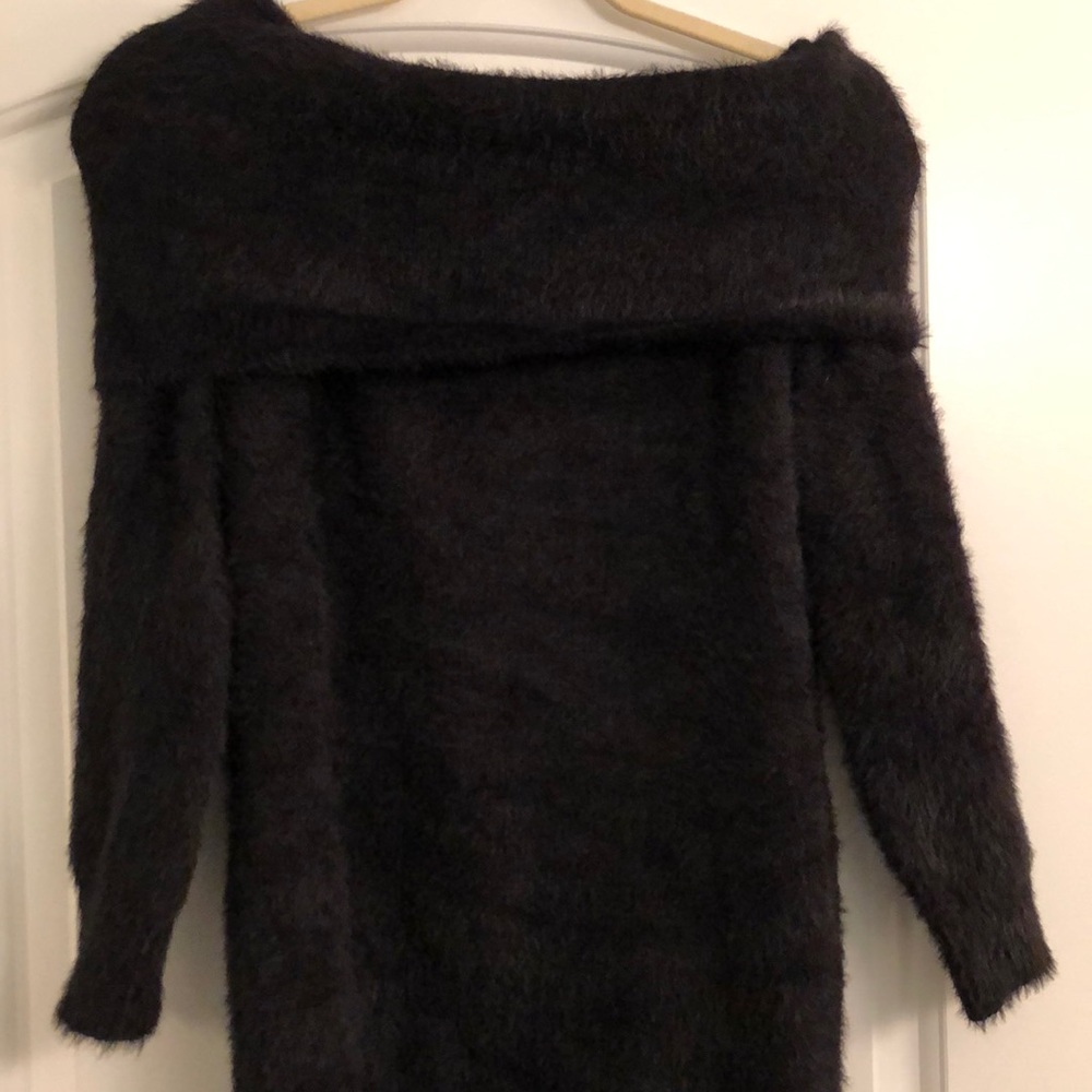 Black fuzzy off the shoulder sweater